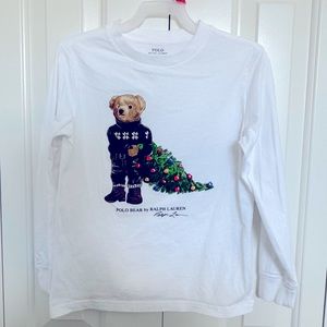 Polo Ralph Lauren, Christmas bear themed long sleeve white shirt. Boys size 7